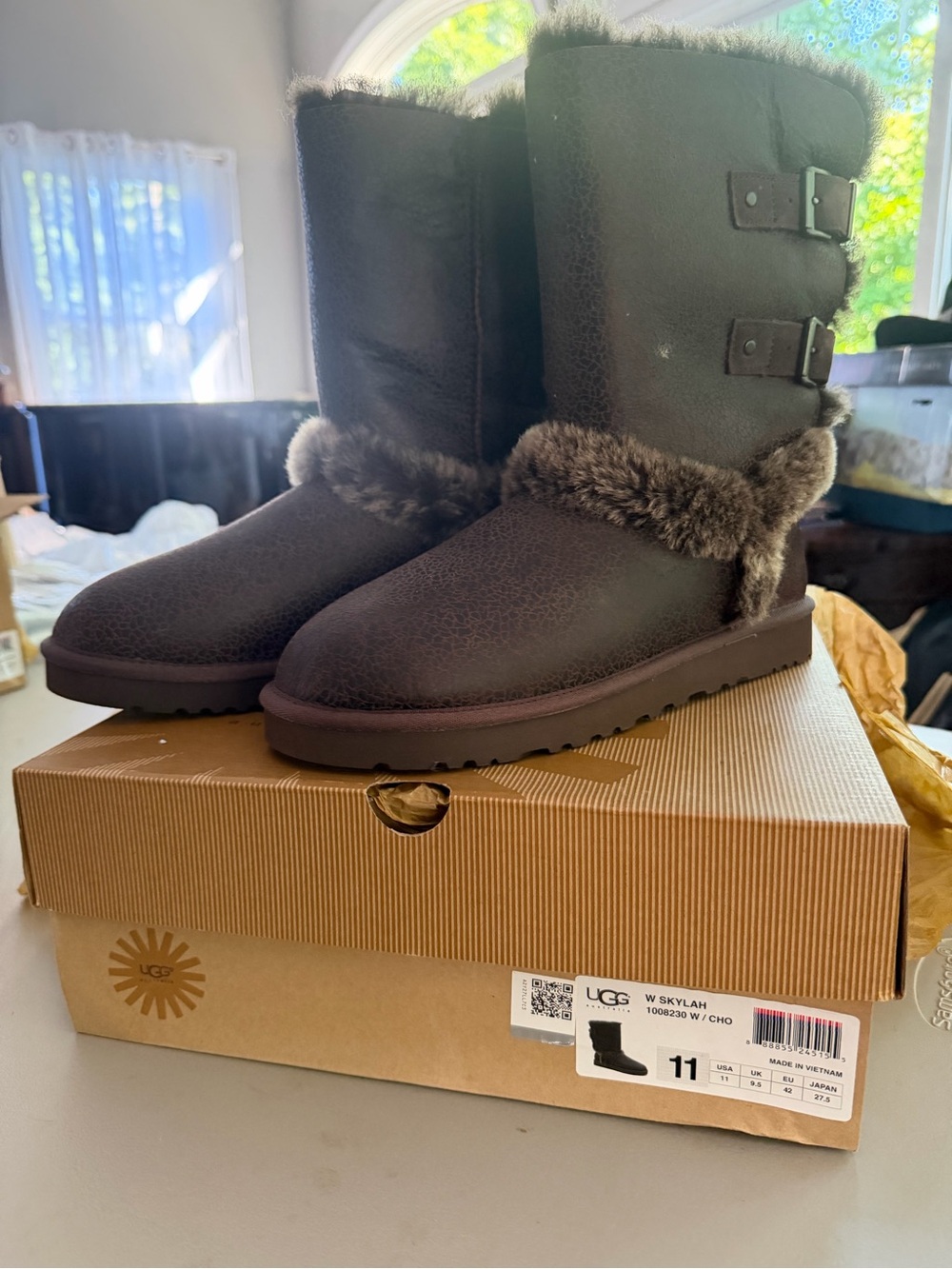 UGG Women's Chocolate Brown Shearling-Trim Winter Boots